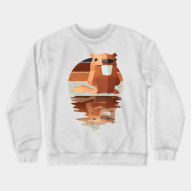 Vintage cute Beaver reflected on lights of moon Crewneck Sweatshirt by mutarek